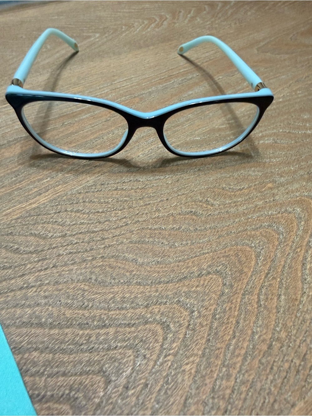 Tiffany & Co. Black and Turquoise Cat-Eye Women's Glasses with Signature Case